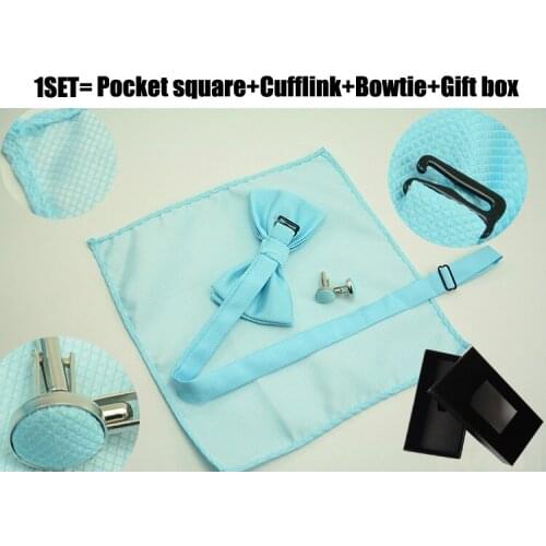Adult wedding Fashion mint green Bowtie with Pocket square cufflink & gift box 1 SET wholesale
