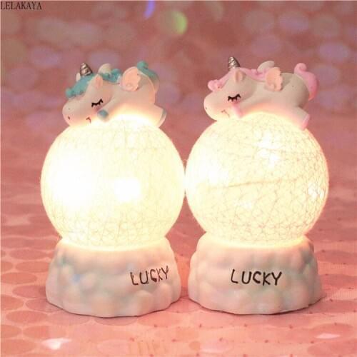 Animals Action Figure Printed Resin unicorn Cartoon Fashion Night Light Romantic Bedroom Decoration pvc figure model Lamp Doll