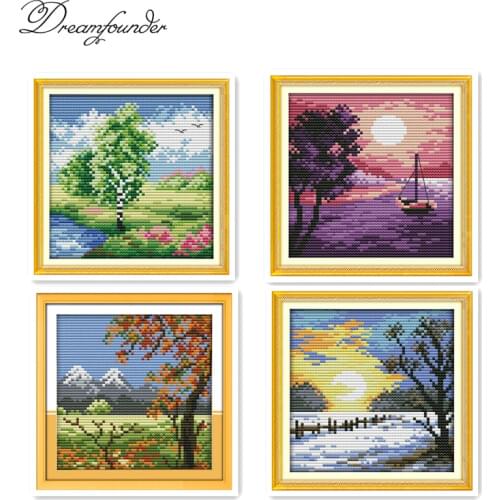 Four seasons in the countryside cross stitch kit aida 14ct 11ct count printed canvas stitches embroidery DIY handmade needlework