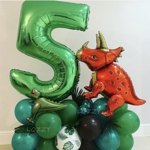 18pcs 4D Walking Dinosaur Foil Balloons Set 30inch Green Blue Number Ballon Birthday Party Decorations Kids Toys Helium Globos