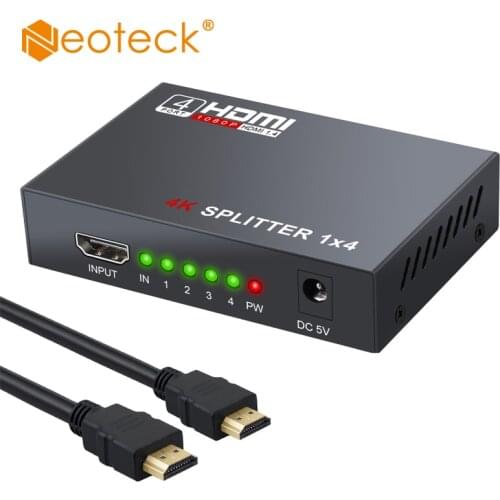 Neoteck HDMI Splitter 1 in 4 Out Supports Full Ultra HD 1080P 4K/2K and 3D Resolutions 1*4 HDMI Splitter Hubs For Blu-Ray Player