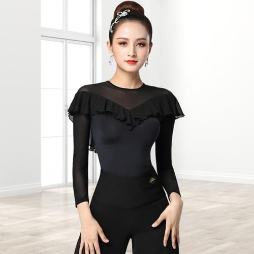 DOUBL New style modern dance tops womens dance clothes long sleeve ballroom dance Latin practice clothes dance ChaCha costumes