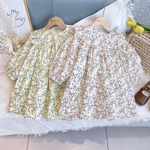 2021 Fall Flower Girls Dresses Korean Fashion Long Sleeve Princess Dress Cute Little Children Costume Vestidos Spring Costume