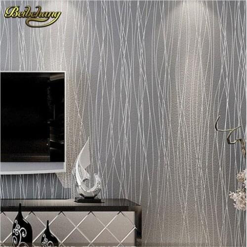 Beibehang papel de parede. Non Woven Fashion Thin Flocking Vertical Stripes Wallpaper For living room Sofa background Grey