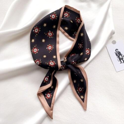 2021 Silk Scarf Women Luxury Brand Floral Print Decoration Shawls Wraps Office Lady Small Hair Tie Neck Hijabs Foulard