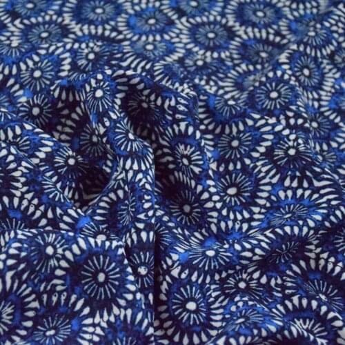 Half Meter National Wind Blue Flower Print Chiffon Fabric For Dress Shirt Cheongsam Material T1674