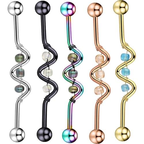 Stainless Steel Bead Industrial Piercing Barbell Earring 14G Cross Ear Industrial Piercing Bar Lightning Pircing Cartilage