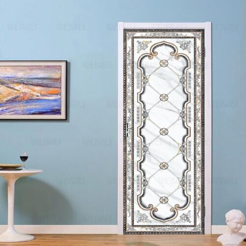 PVC Waterproof Self-adhesive Door Sticker Marble Flower Pattern Wallpaper Living Room Bedroom Door Wallpaper Wall Sticker Mural