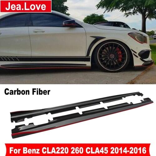 R Style Real Carbon Fiber Red Edge Side Body Skirts Aprons Car Body Styling Kits Part For Benz CLA CLA220 260 CLA45 2014-2016