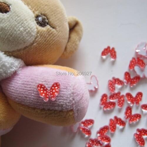 RC166-3 30pcs Cute Red Butterfly Shape Nail Resin Decoration Outlooking