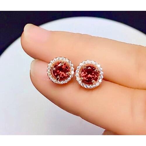 Classic 925 Silver Gemstone Stu Earrings 5mm VVS Grade Natural Garnet Earrings Sterling Silver Garnet Jewelry