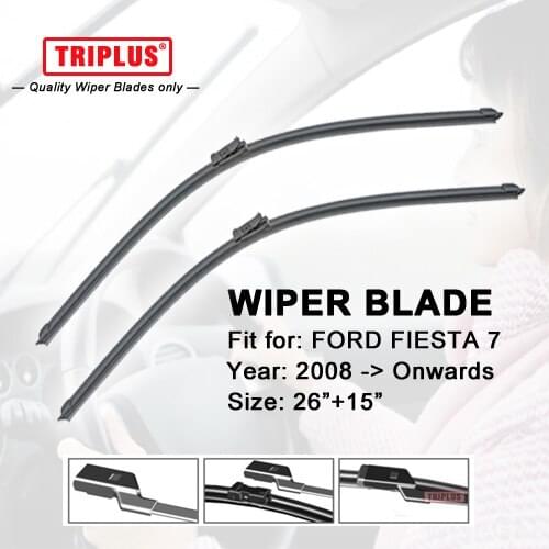 Wiper Blade for FORD FIESTA 7 MK7 VII (2008-2016) 1 set 26"+15",Flat Aero Windscreen Wiper,Windshield Soft Frameless Blades