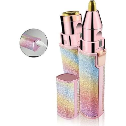 USB Protable 2 IN 1 Women Painless Shaver Electric Epilator Eyebrow Trimmer Female Body Facial Lipstick Shape Hair Removal 20
