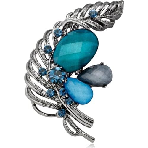 Vintage Charming Leaf Brooches Green Purple Blue Rhinestone Brooch for Women Fashion Party Pins Jewelry Accessories