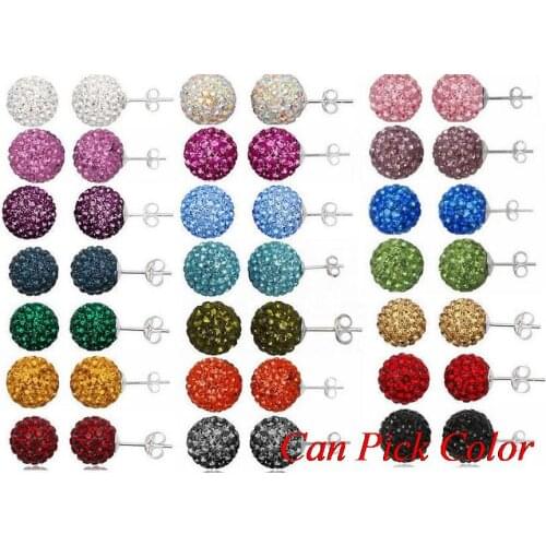 Good quality and low price yg53 8mm fashion silver plated Earrings Crystal Ball Stud Earring Mix Colors women christmas gift