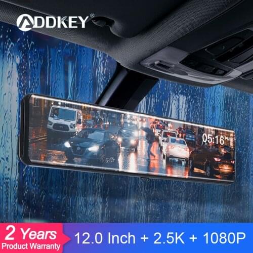 ADDKEY 12 Inch Car DVR 1440P Stream Media Touch Screen Auto Dual Lens Video Recorder Rearview Mirror 2.5K Backup Camera Dash cam