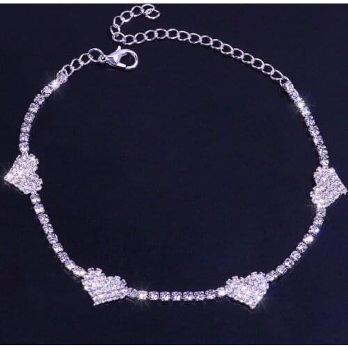 Crystal Hearts Anklets For Women CZ Tennis Chain Tornozeleira Feminina Ankle Bracelet Bling Iced Out Cubic Zirconia Anklet Gift