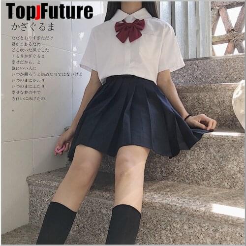 Girls Japanese Summer High Waist NAVY BLACK Pleated Skirt set Women JK School Uniform Students Cloths LOLITA cosplay suits