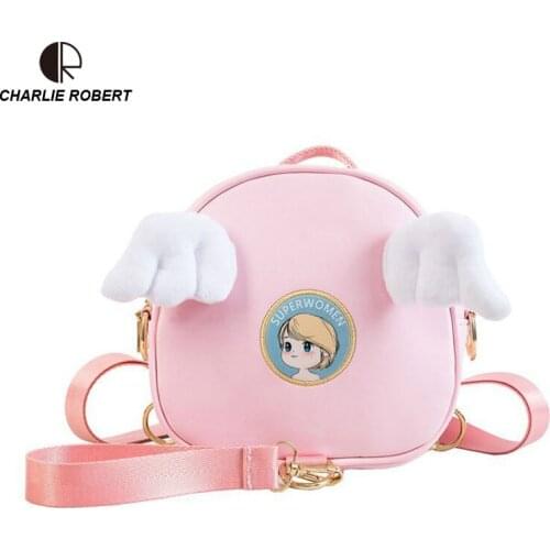 Cute Cartoon Angle Wings Women Lady Funny Mini Backpack Japanese Style Casual 2019 New Spring Black & Pink Appliques Backpack