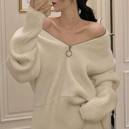 Winter Choker Zipper Languid is Lazy Wind Pullover Sweater With Thick Clothes Sensuality Mink Wool Keep Warm Retro Medium Style