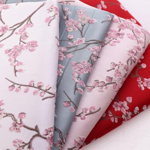 100x145cm Silk Satin Jacquard Brocade Fabric Retro Chinese Vintage Floral Embroidery for DIY Cheongsam Costume Kimono Material