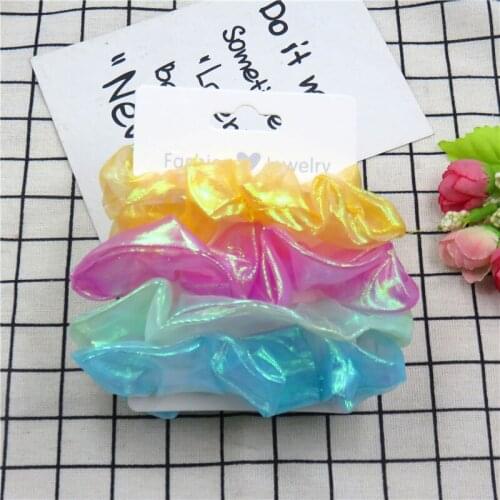 12PCS/LOT Reflectives Gauze Women Girls Elastic Hair Rubber Bands Accessories For Women Tie Hair Ring Rope Ponytail Headdress