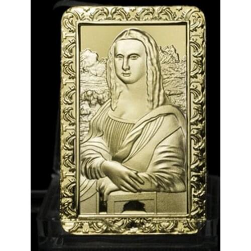 20 pcs The Monalisa bullion bar 1 OZ 24K real gold plated ingot badge 50 mm x 28 mm ingot collectible home decoration bars