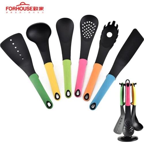 6 Pcs/Set Nylon Kitchenware Nonstick Spoon High Temperature Colorful Soup Handle Utensils Set Cooking Tools Kitchen Accessories