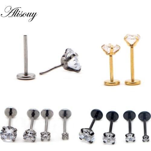 Alisouy 1 PC Labret Lip Ring Zircon Anodized Internally Push Gem 20G Tragus Helix Ear Piercing Earring women 6/8mm Body Jewelry