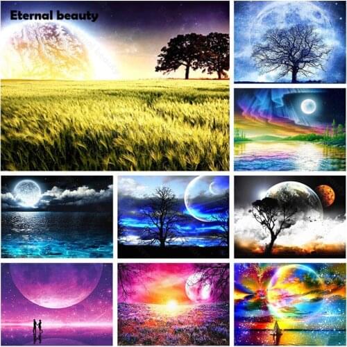 Diamond Painting Landscape Scenery Full Diamond Radius Moon 5D Diamond Embroidery Dreamy Starry Sky Mosaic Art Diamond Painting