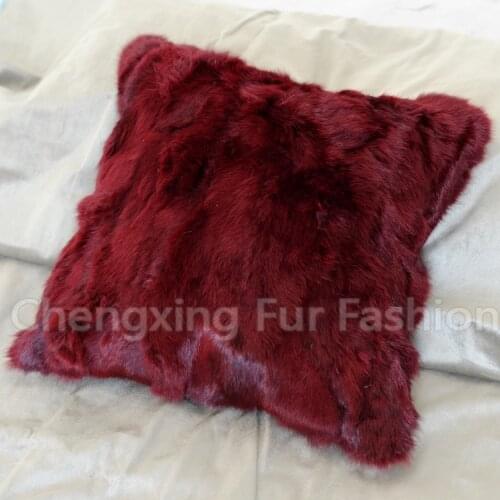 FREE SHIPPING CX-D-17G Patchwork Wine Red Colour Rabbit Fur Sofa Cushion Cover Fur Pillow coussin decoration cushion