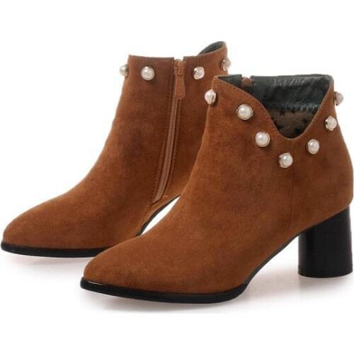 Big Size Simple Suede, Rough heel, Side Zipper, Martin Boots and Willow Nails