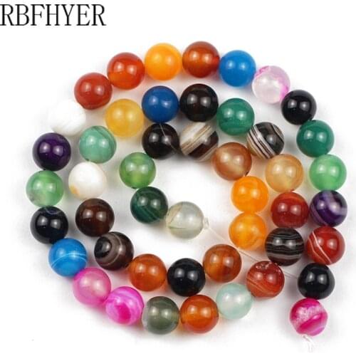 Natural Agatas Beads Mixedcolor Striated Onyx Stone 4/6/8/10/12mm Round Loose Bead fit DIY Bracelet Necklace Accessories 15'' in