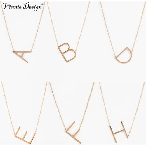 Vinnie Design Jewelry Stainless Steel Alphabet Pendant Necklaces Gold Color Initial Letter Necklace 45cm Link Chain 5pcs/lot