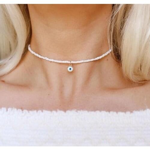Baby Blue Evil Eye Beaded Choker Necklace
