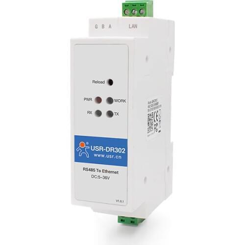 DIN-rail RS485 Serial port to Ethernet converter server device USR-DR302 support Modbus RTU to Modbus TCP