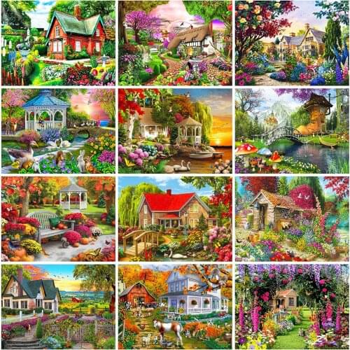 Evershine Full Square Diamond Painting House Scenery Diamond Embroidery Garden Cross Stitch Kit 5D DIY Home Decor Gift