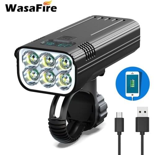 Wasafire 5200MAH Super power Portable Headlamp Bicycle Headlights USB Recharger 6*T6 LED Work Bike Lamping Waterprood IPX 5