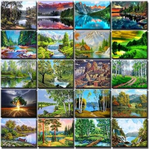 Green Trees Oil Painting By Numbers Spring Diy Landscape On Canvas HandPaint For Adults Kit With Frame Picture By Number Decor