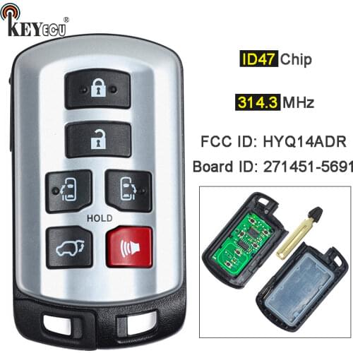 KEYECU 314.3MHz ID74 Chip FCC ID: HYQ14ADR Keyless Entry 6 Button Remote Key Fob for Toyota Sienna 2011-2019