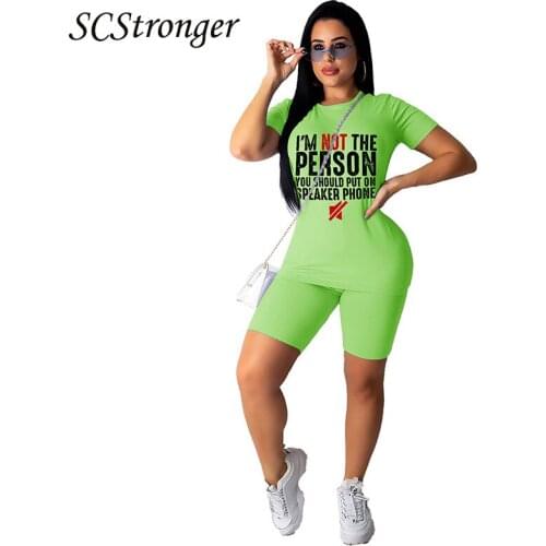 SCSRTRONGER Summer Plus Size Fashion Womens Letter Printed Short Sleeved Pants Fashion Sports Two Piece Ensemble Femme 2021