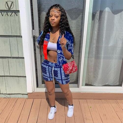 VAZN 2021 Holiday Street Full Sleeve Special Print Summer Beach Clothing Suits 2 Piece Set Women Top And Pant