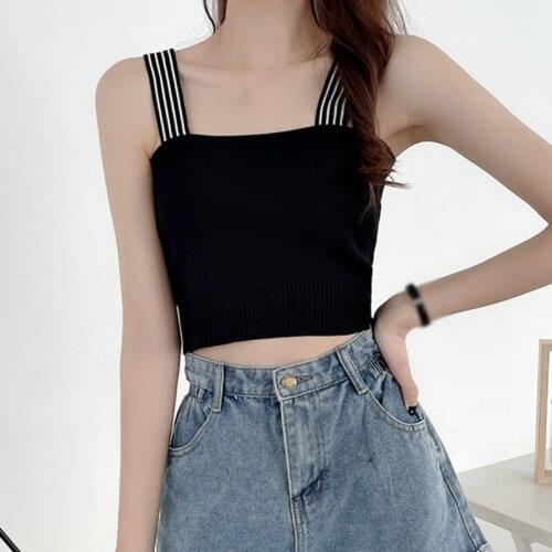 Summer Girls Korean Version Of Pure Color Slim All-Match Sling Cropped Knitted Vest Casual Fashion Vest