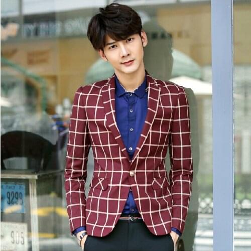 2020 Mens New Clothing Slim Casual Plaid Suit Blazer Autumn Fashion Male Suit Outerwear Formal Dress Singer Costumes