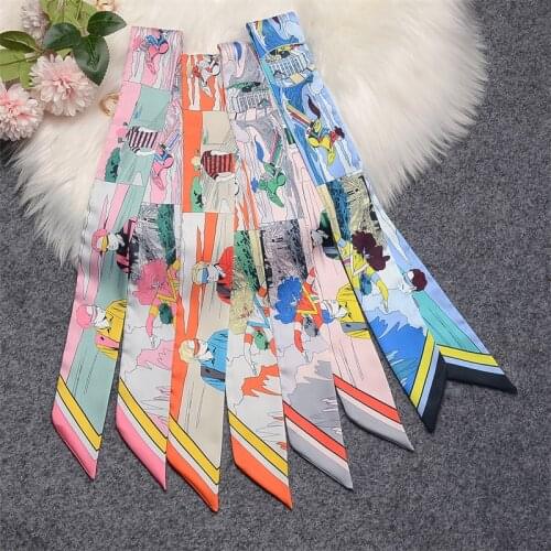 New Skinny Scarf Women Luxury Silk Headscarf Headband Fashion Design Bag Handle Narrow Long Ribbon Girl Shirt Tie Scarf