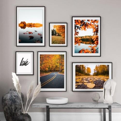 Autumn Lake Water Forest Deciduous Road Wall Art Canvas Painting Nordic Posters And Prints Wall Pictures For Living Room Decor