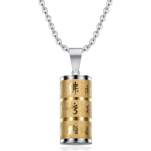 Stainless Steel Pendant Necklace Prayer Wheel Turner Buddhist Jewelry for Men Male