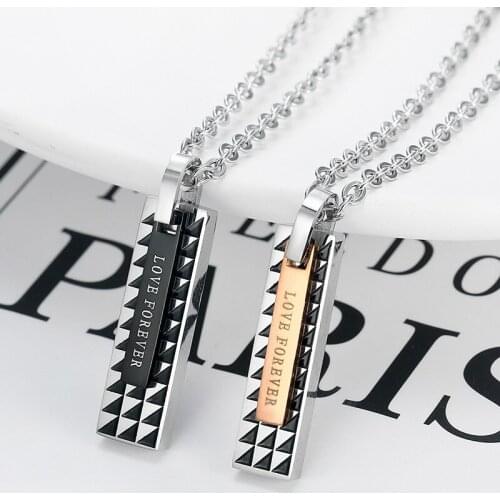 Couple Necklace LoveForever Pendant Black Rose Gold Color Friends Family Lovers Jewelry Gift
