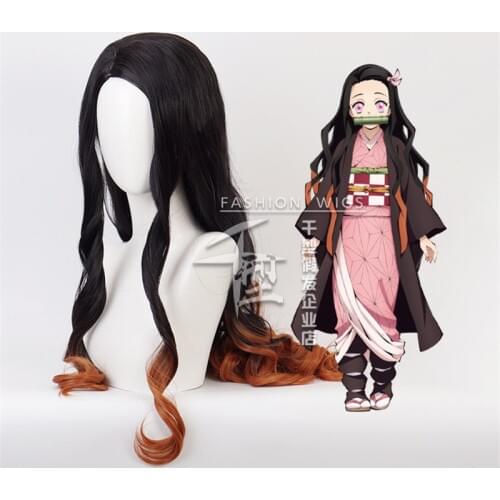 Long Demon Slayer Nezuko Kamado Cosplay Wigs Kimetsu no Yaiba Heat Resistant Hair Cosplay Costume Wigs 105cm