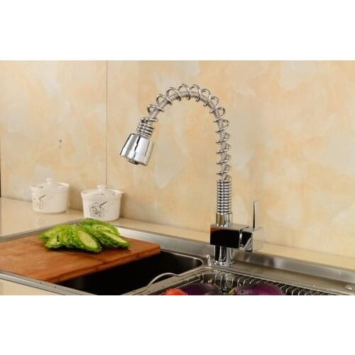 Rotated single hole dish basin faucet chrome, Kitchen faucet mixer hot and cold water tap, Copper sink basin faucet pull out